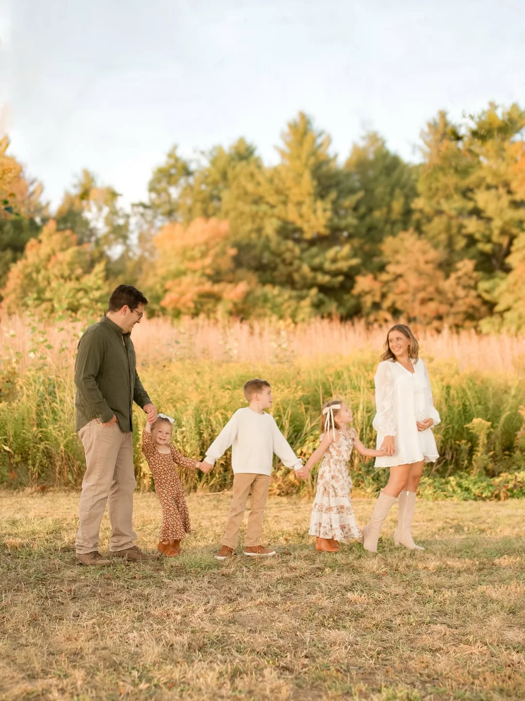 fall family picture outfits 2026 + Olive Green and Soft White for an Expecting Family
