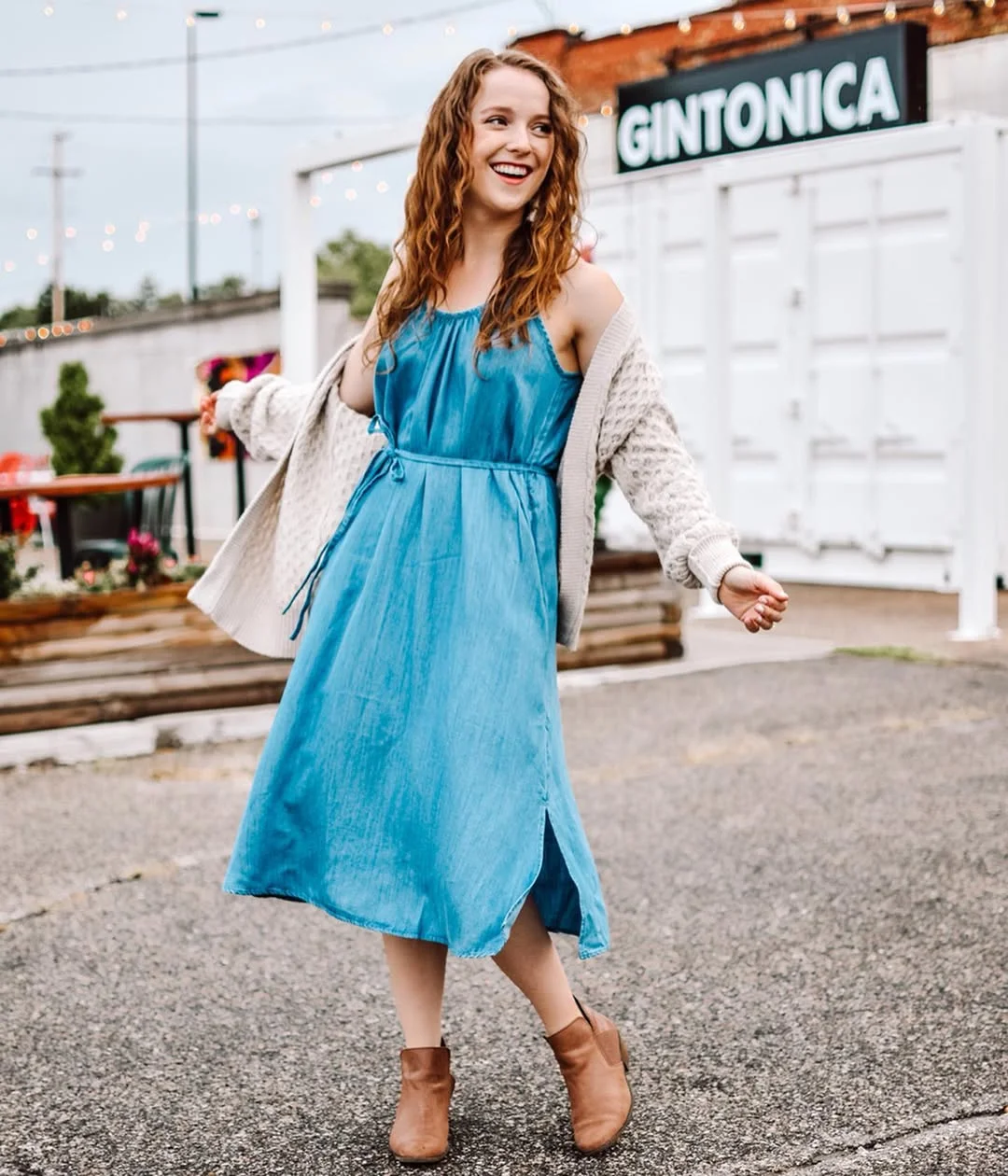 fall fashion for women over 40 A Blue Midi Dress That Carries Summer Into Fall