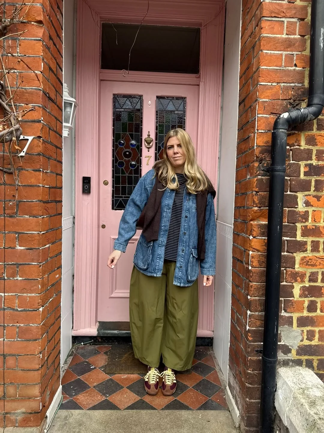 fall fashion for women over 40 Utility Denim and Olive Trousers for an Easy Fall Day