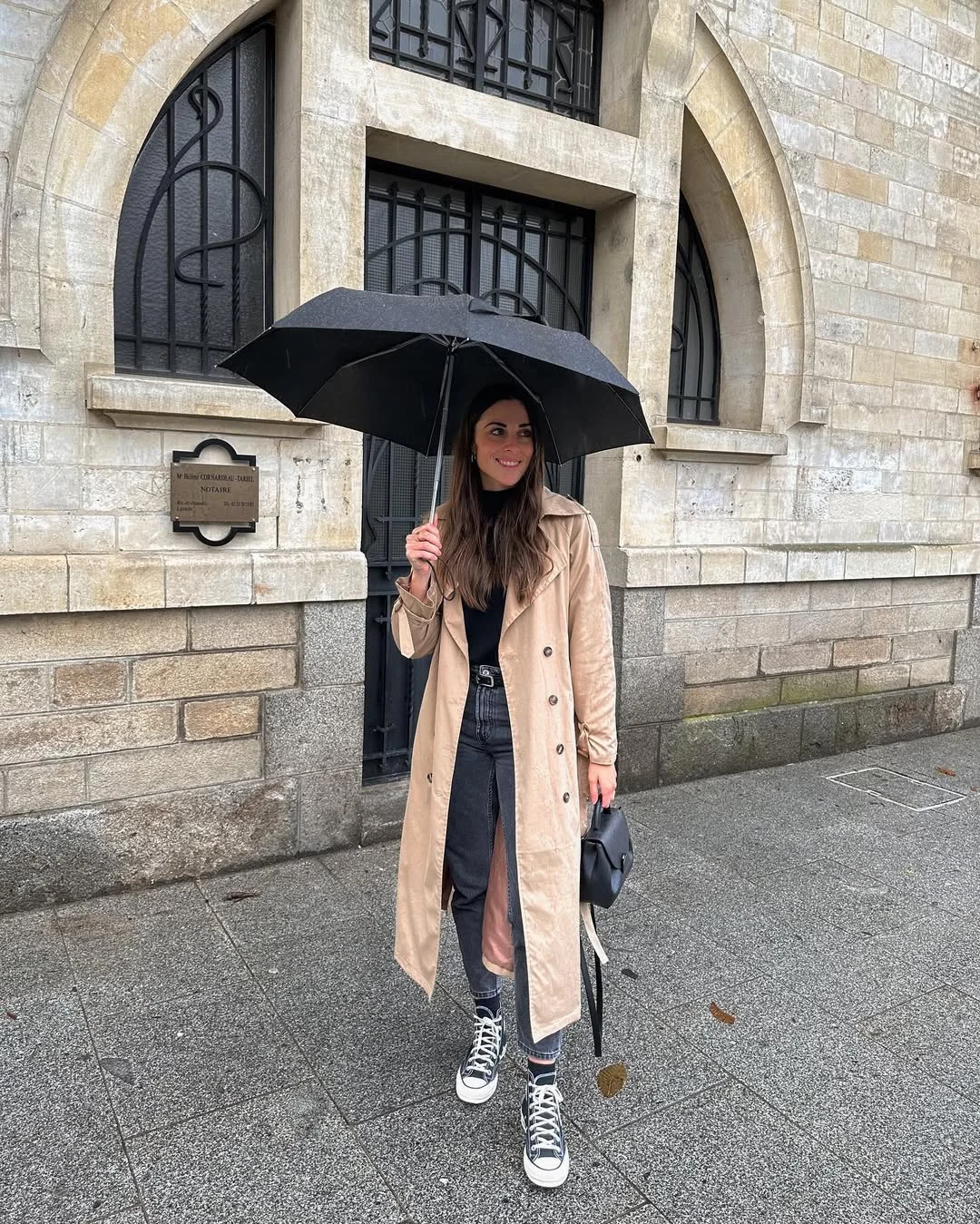 fall fashion outfits 2026 Rainy-Day Trench Coat With High-Top Sneakers