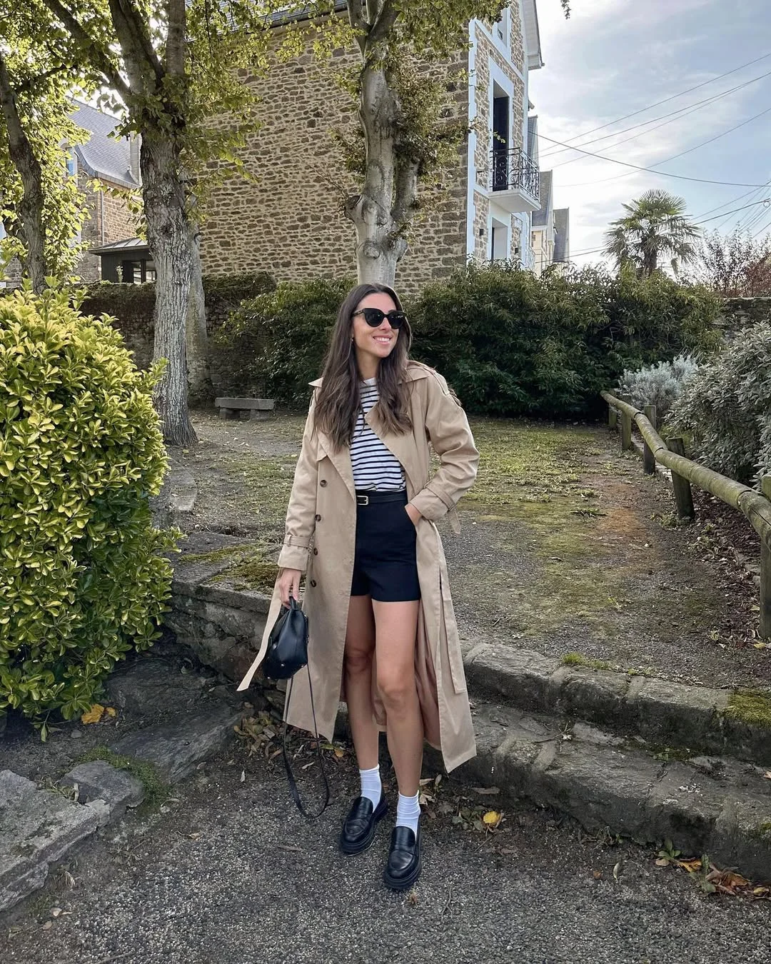 fall fashion outfits 2026 Trench Coat Breton Stripe and Tailored Shorts