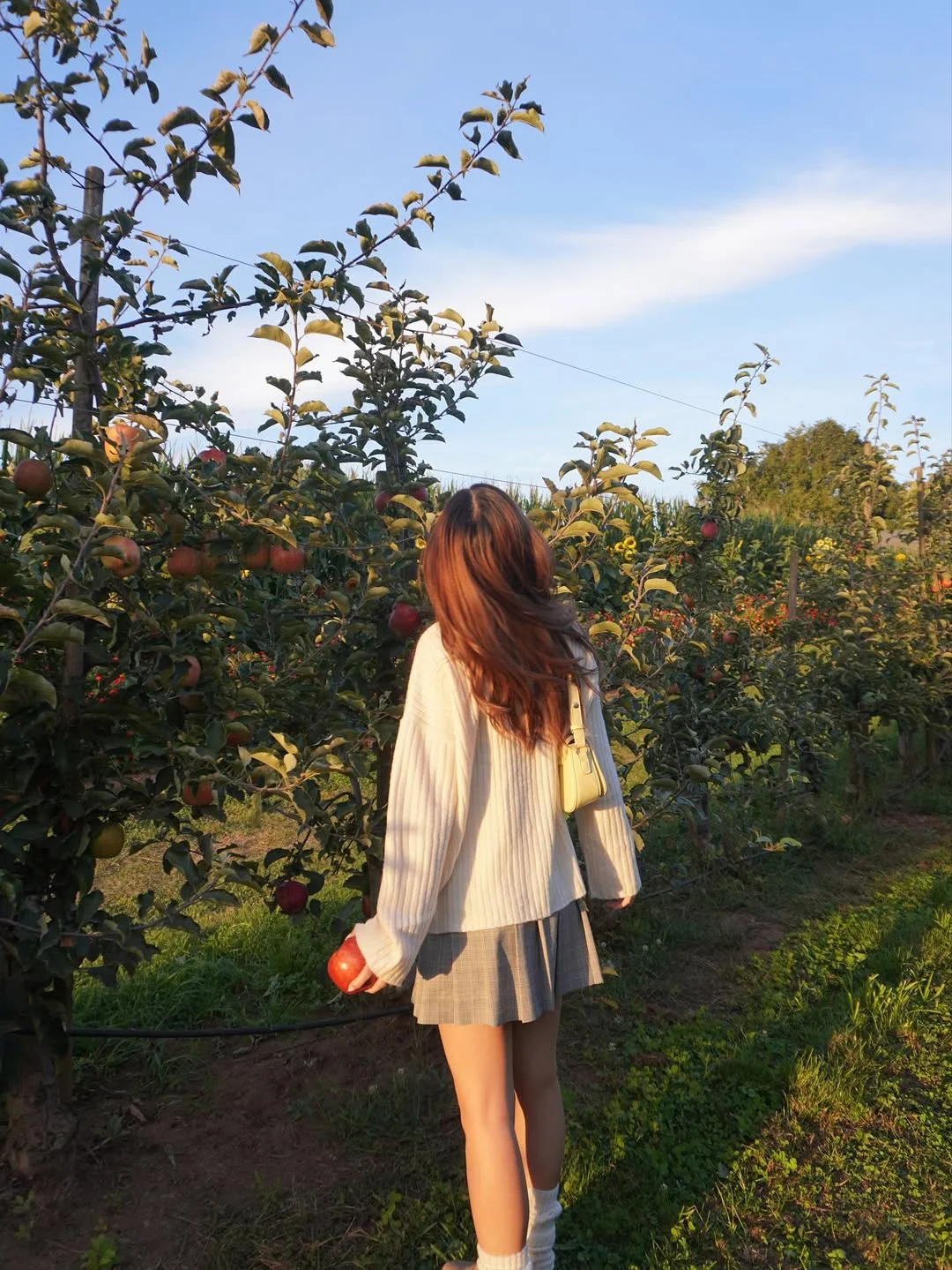 nyc fall outfits street style casual 2026 + Cream Knit And Pleated Mini Apple-Orchard Ease