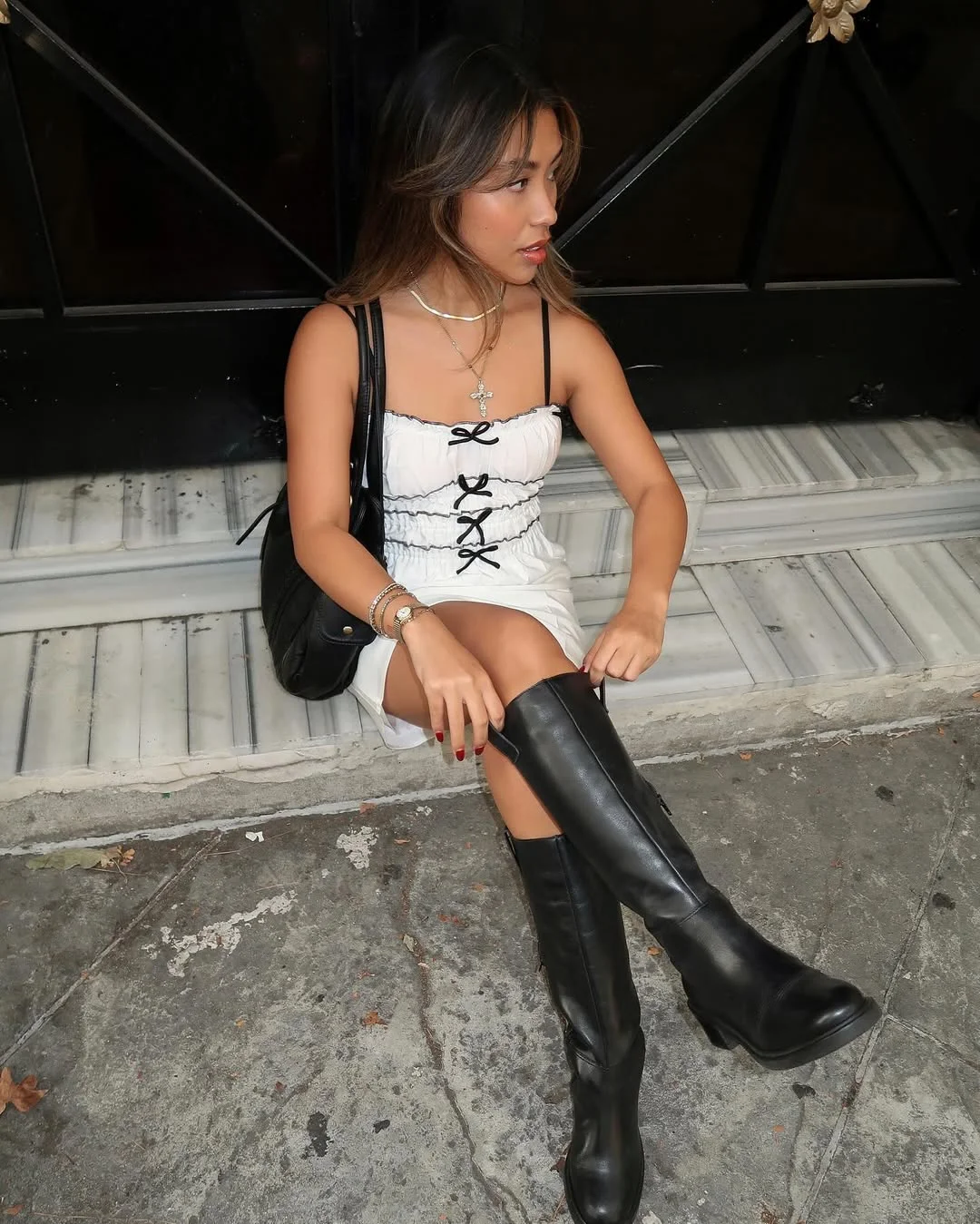 nyc fall outfits street style casual 2026 + White Mini Dress With Black Boots Attitude