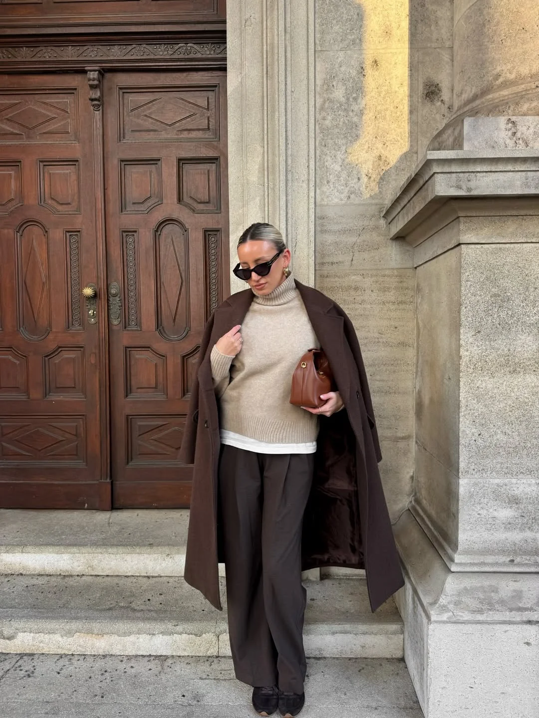 nyc fall outfits street style casual 2026 + Chocolate Coat And Soft Knit Minimalism
