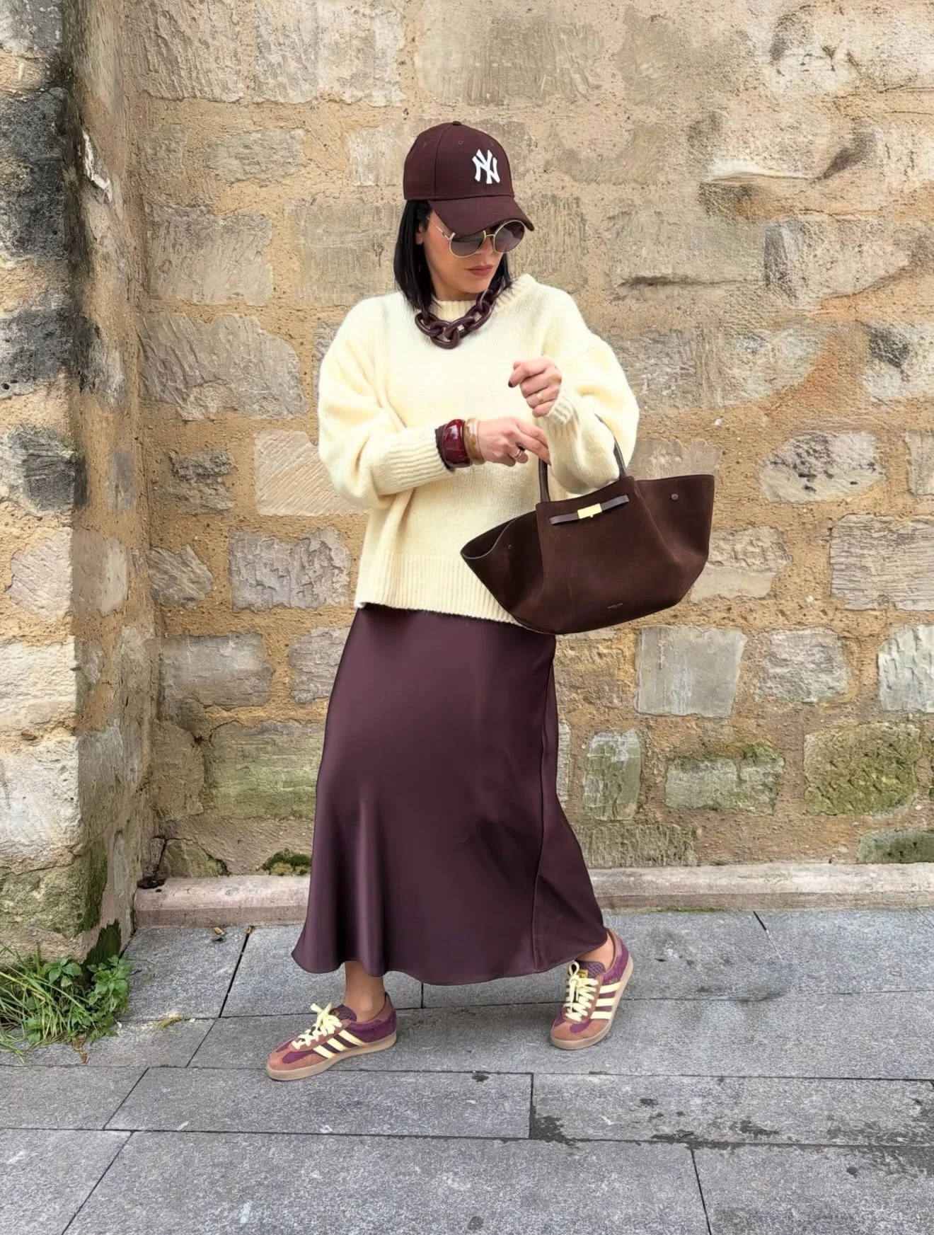 fall going out outfits 2026 + Burgundy Satin With Sneakers for an Effortless Wine-Bar Plan