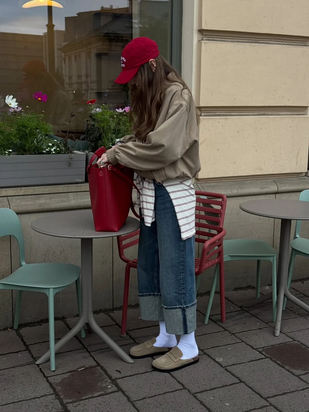 fall going out outfits 2026 + Red Accessories and Relaxed Denim for a Casual Fall Drink