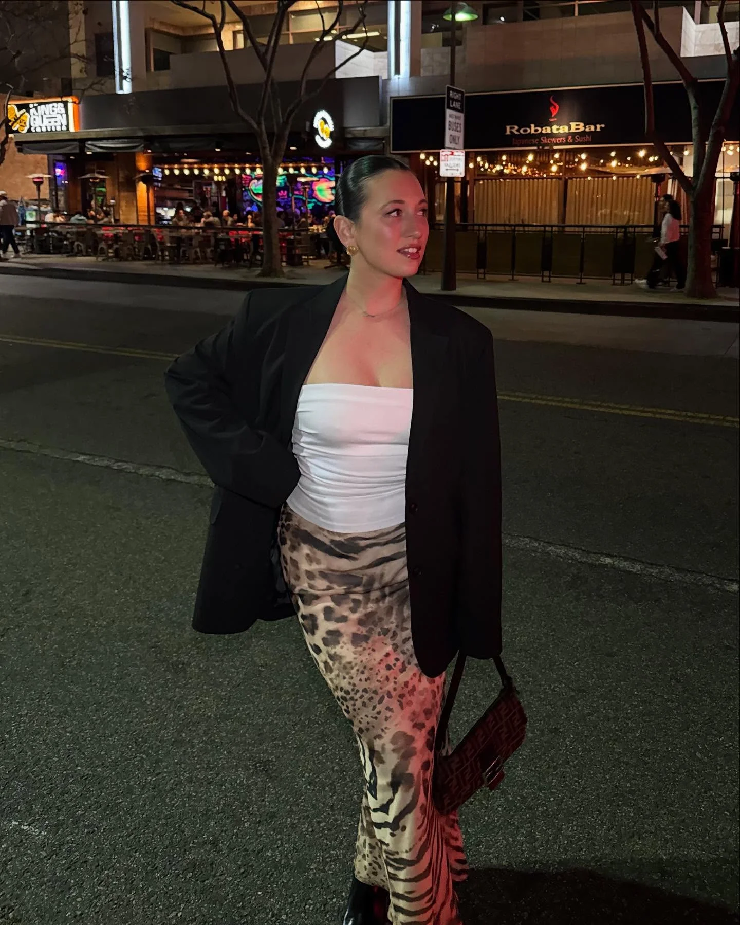 fall going out outfits 2026 + Leopard Maxi Skirt and Blazer for a Night at the Bar