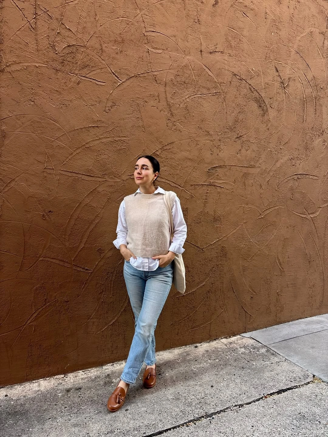 fall mom outfits 2026 The Knit Vest and Loafers Formula That Always Looks Pulled Together