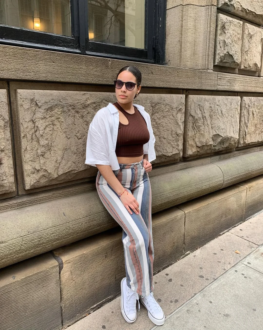 fall outfits for college students casual 2026 Striped Wide-Leg Pants And Cropped Knit For City Campus Days