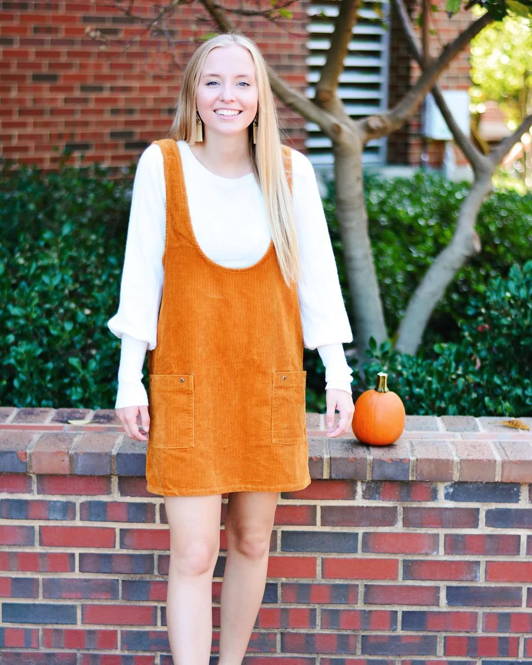 fall outfits for college students casual 2026 Pumpkin Corduroy Pinafore For Sweet Classic Fall Style
