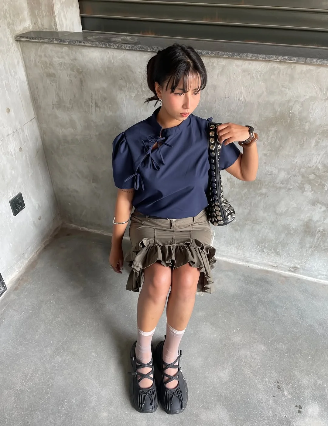 fall outfits for college students casual 2026 Navy Blouse And Ruffled Mini Skirt With Campus-Girl Edge