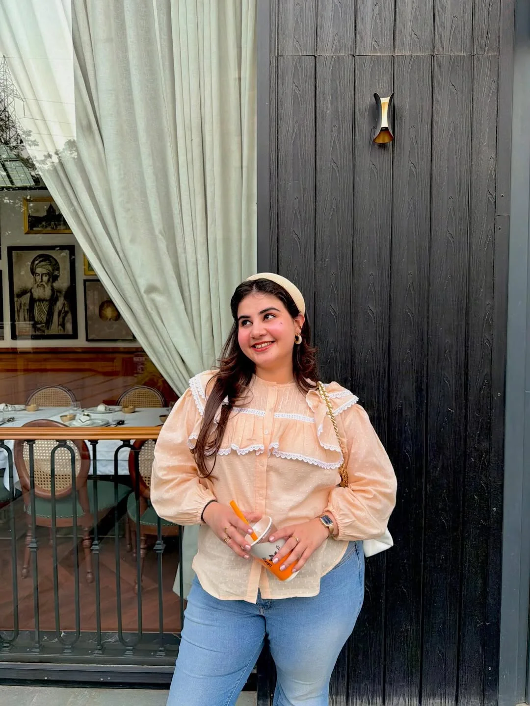 fall outfits for plus size women 2026 + Peach Ruffles And Light Denim For A Romantic Fall Afternoon