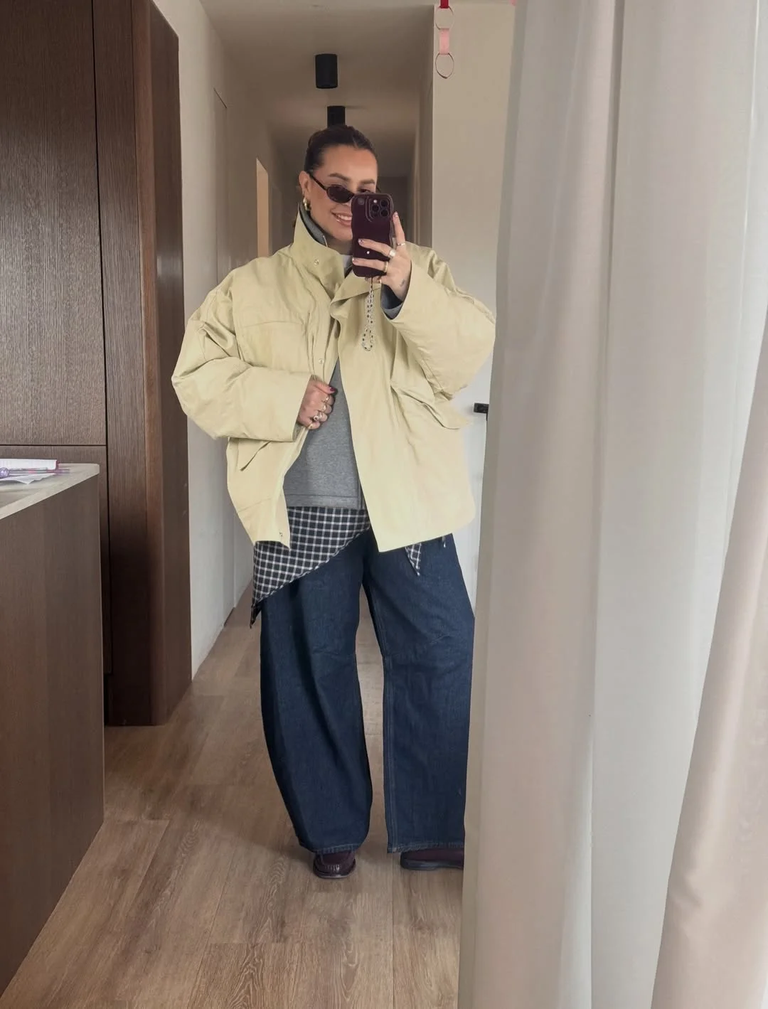 fall outfits for plus size women 2026 + Cream Utility Jacket And Layered Denim For Cool-Girl Comfort