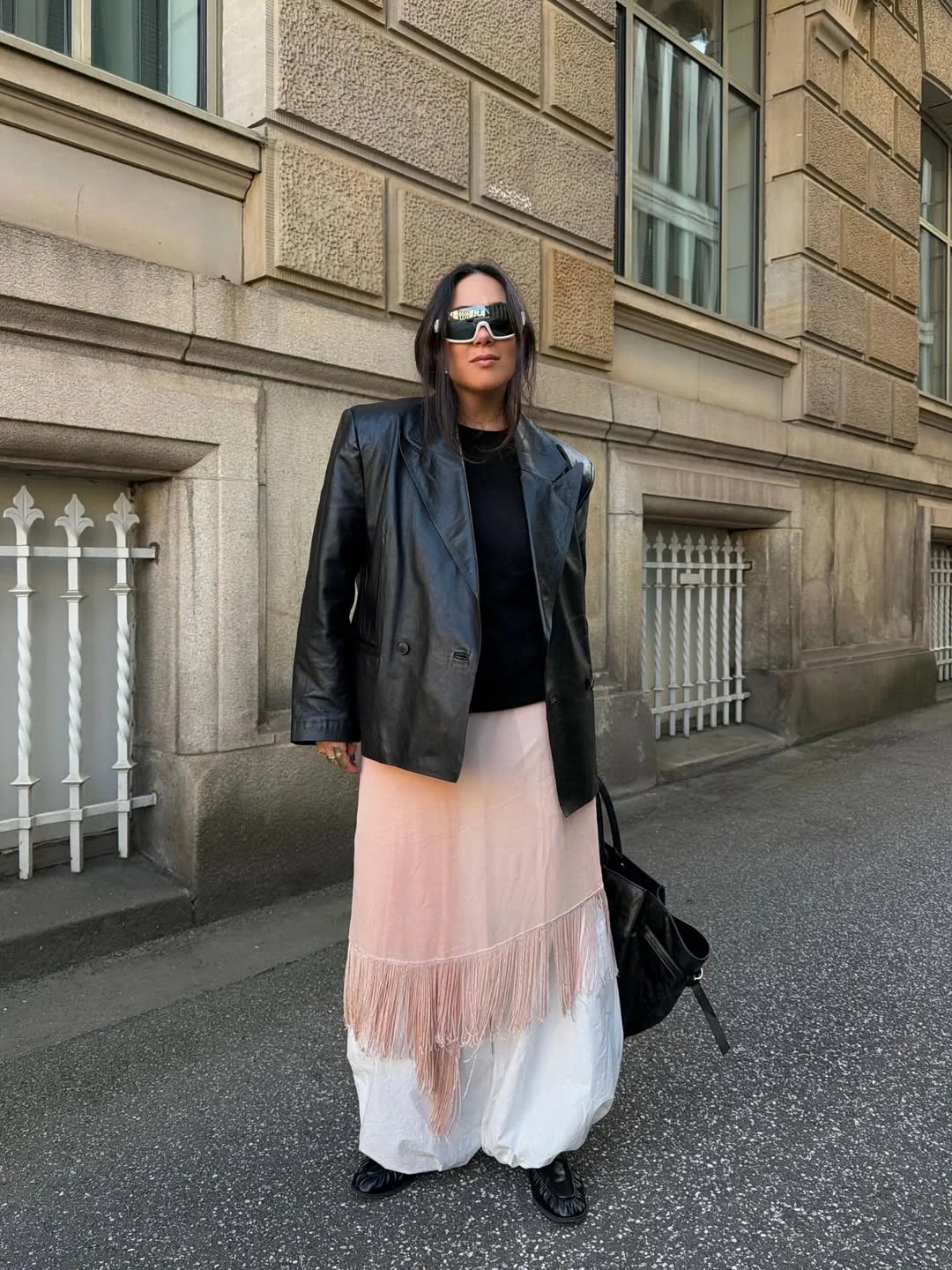 fall outfits for plus size women 2026 + Leather Blazer And Fringe Skirt For Soft Street-Style Drama