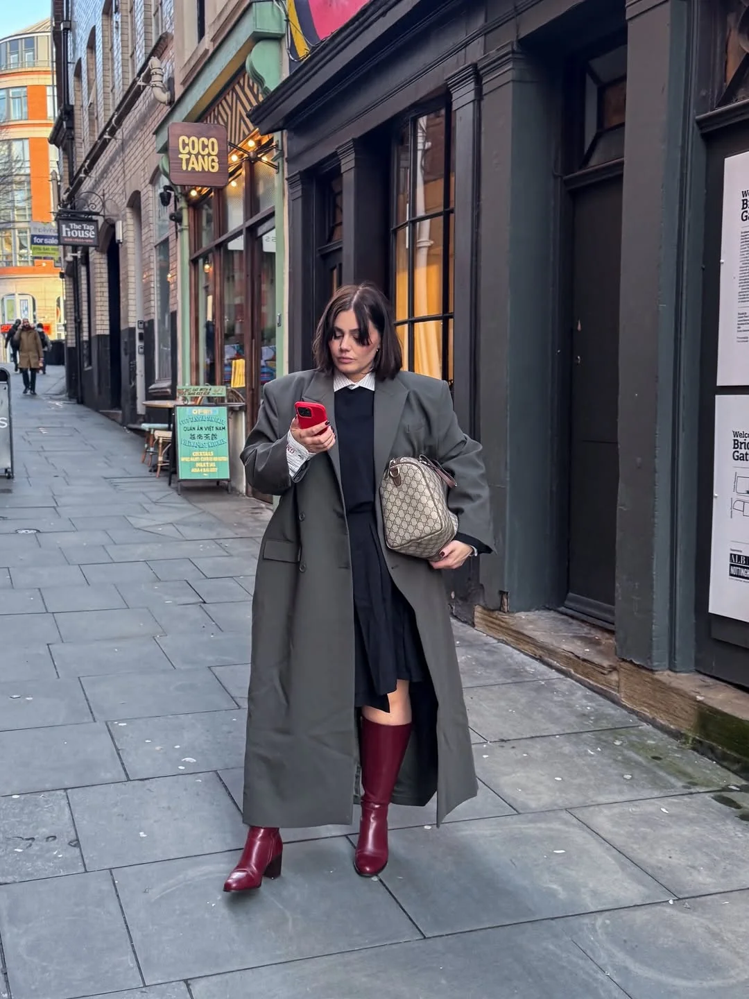 fall outfits for plus size women 2026 + Long Coat, Schoolgirl Layers, And Burgundy Boots