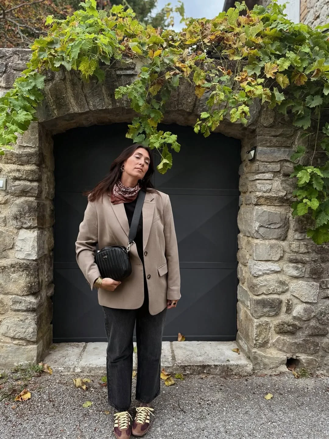 fall outfits for plus size women 2026 + Taupe Blazer And Dark Denim With A Scarf That Changes Everything