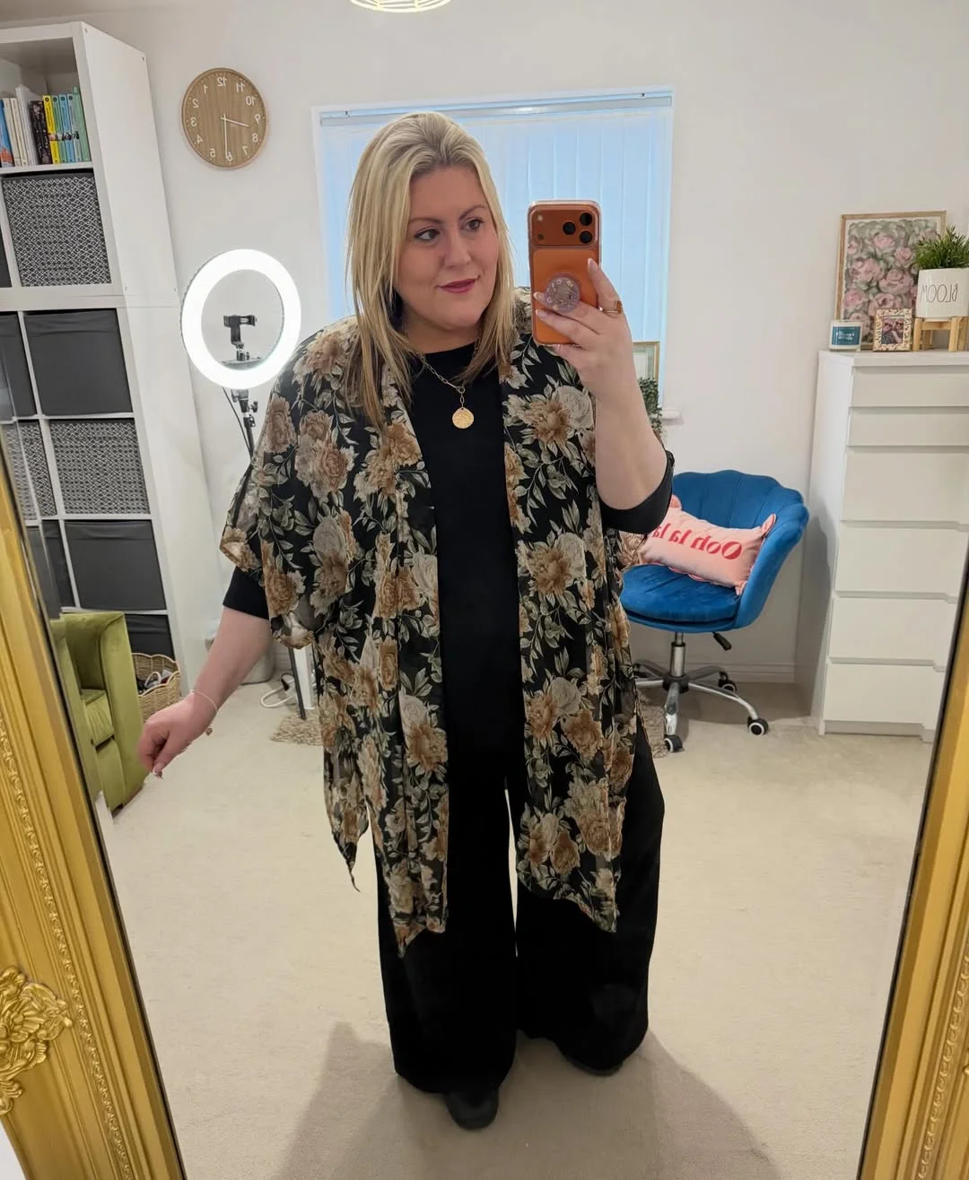 fall outfits for plus size women 2026 + Floral Kimono Over Black For Soft Drama Without The Fuss