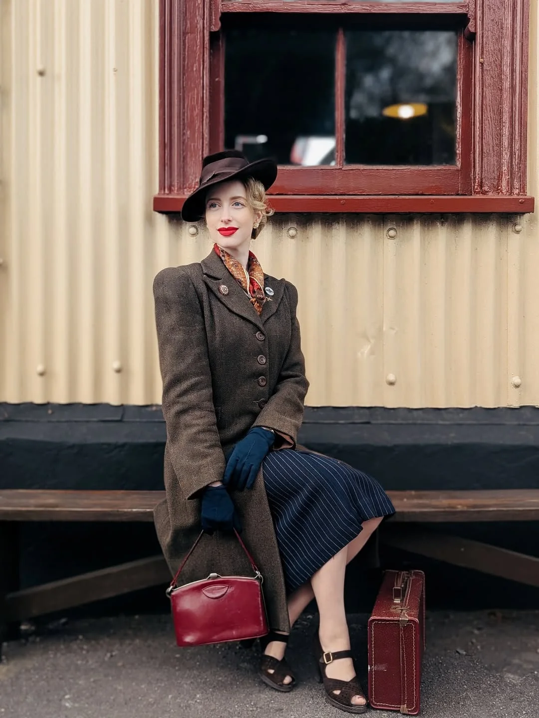 fall outfits for women in 30s style 2026 - Brown Tailoring and a Pinstripe Skirt for a Polished Travel-Day Mood