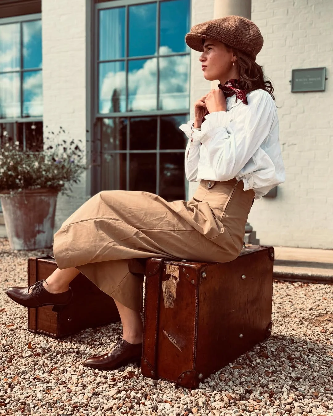 fall outfits for women in 30s style 2026 - A White Blouse and Taupe Midi Skirt for a Soft Tailored Weekend