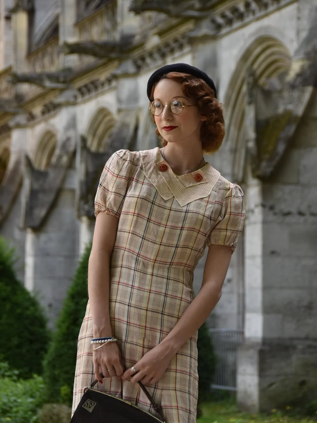 fall outfits for women in 30s style 2026 - Heritage Plaid Dress and Beret for Storybook Fall Style