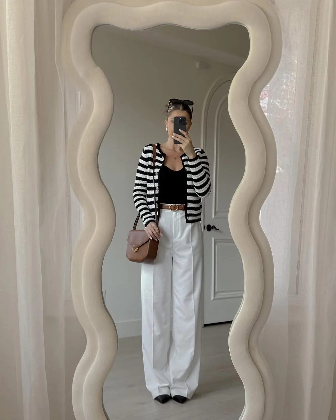 Fall outfits ideas 2026 Black-and-White Layers With Relaxed White Trousers