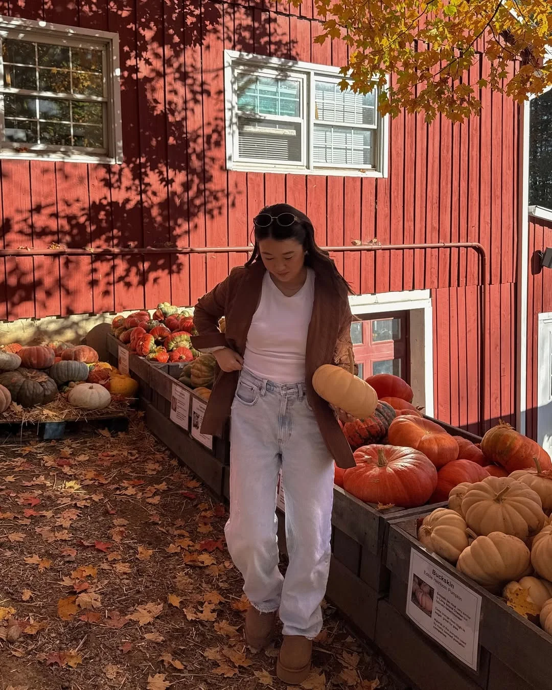 Early summer outfits 2026 Brown Blazer, Pale Denim, And Soft Farm-Market Ease