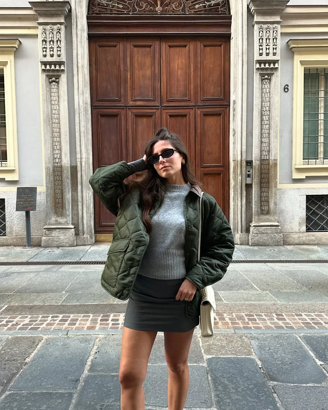 Fall outfits ideas 2026 Quilted Jacket and Mini Skirt for Cool-Girl Contrast