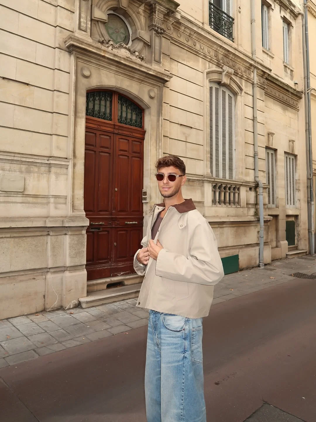 Fall outfits ideas for men 2026 Beige Jacket and Loose Denim for Everyday Polish