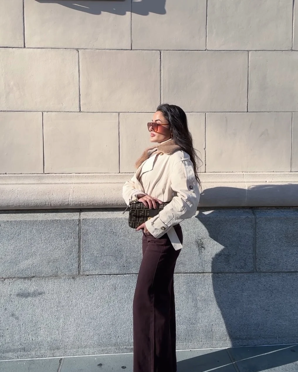 fall outfits with boots 2026 Cream Aviator Jacket With Chocolate Wide-Leg Pants