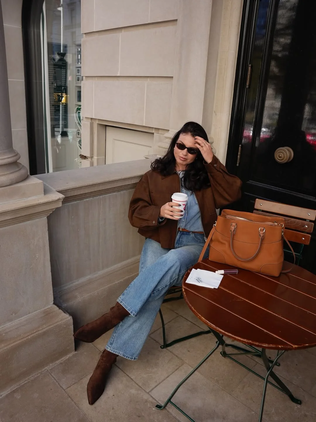 fall outfits with boots 2026 Brown Suede Jacket, Denim Layers And Pointed Ankle Boots