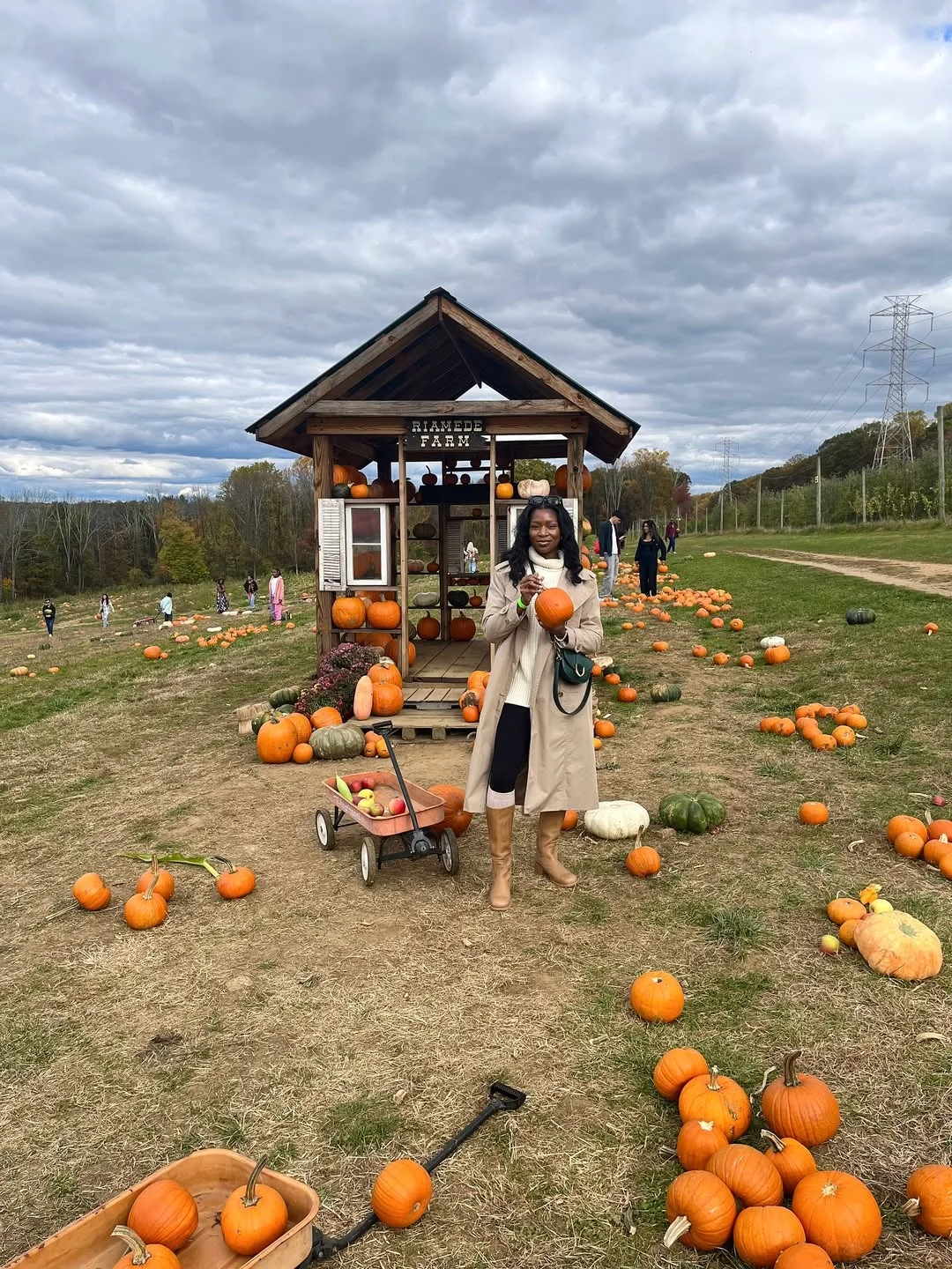 fall outfits with boots 2026 Trench Coat, Cream Knit And Tan Boots For A Pumpkin Farm Day