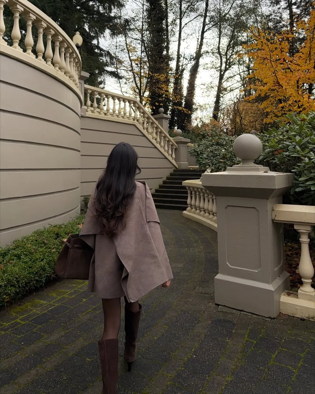 fall outfits with boots 2026 Soft Taupe Wrap Coat With Tall Brown Boots