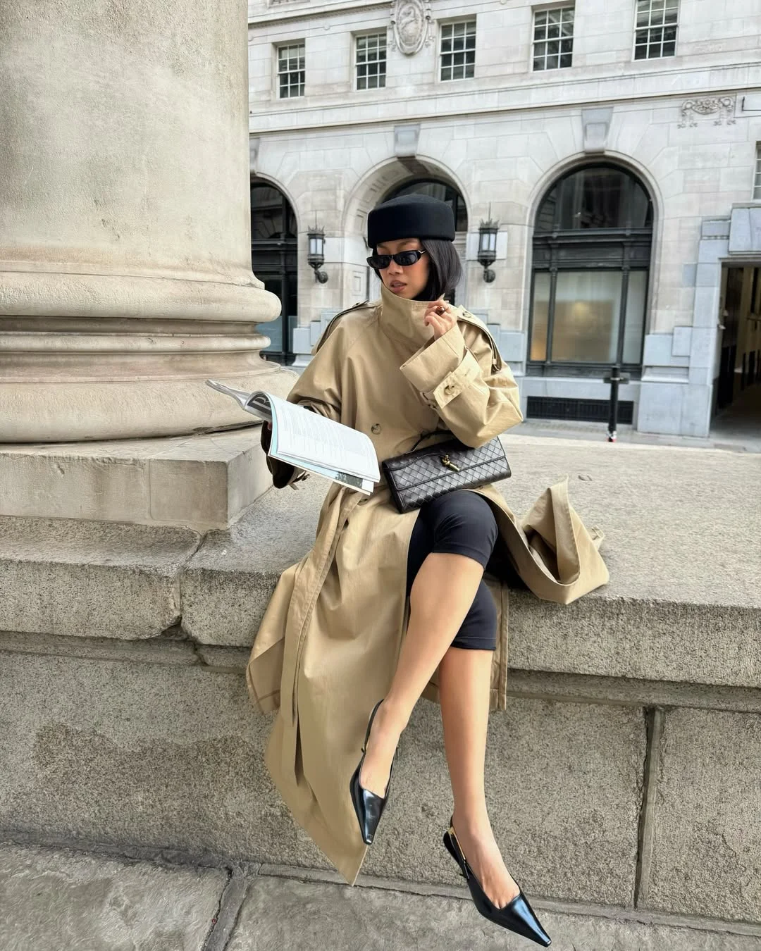 fall outfits with coat 2026 + Long Khaki Trench With a Sleek Black Mini Base