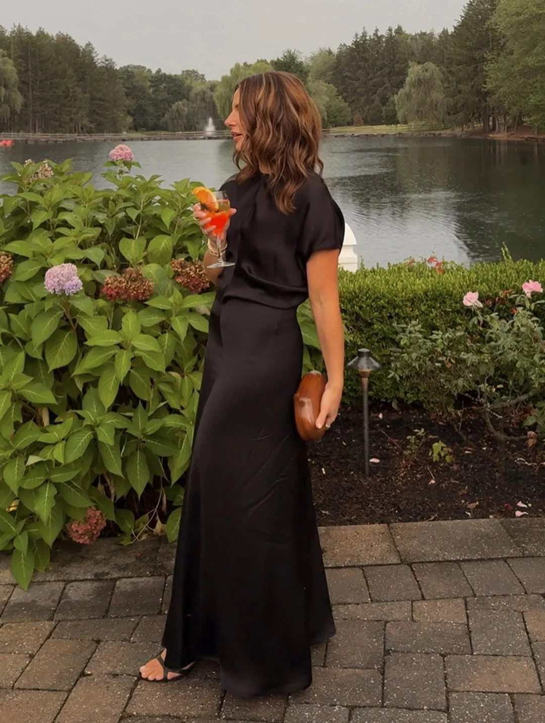 fall outfits with dresses 2026 Black Satin Maxi For A Fall Evening