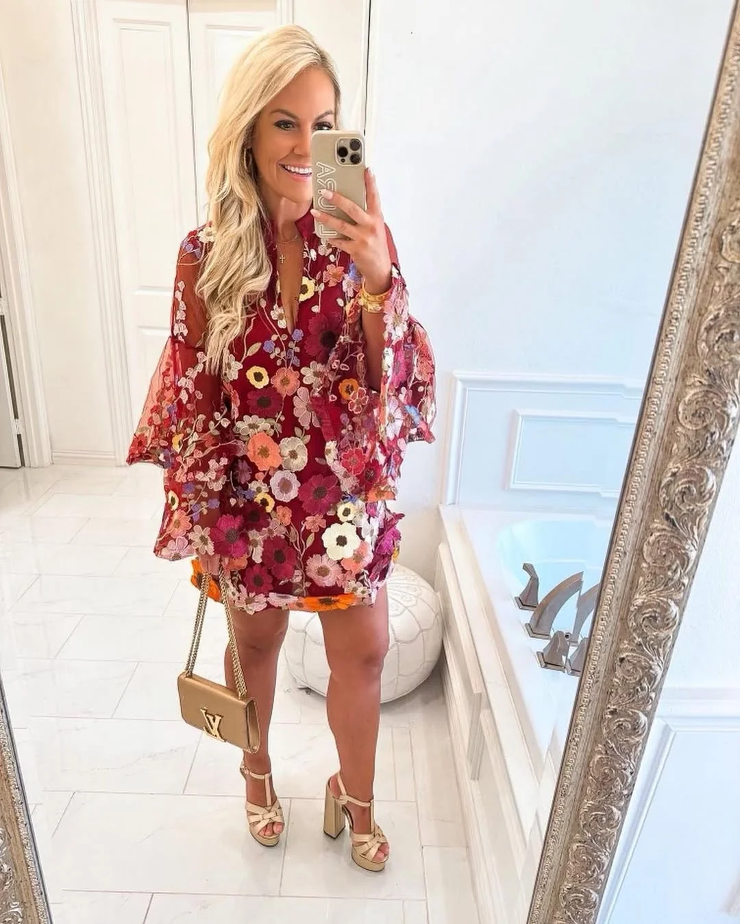 fall outfits with dresses 2026 Burgundy Floral Mini With Sheer Statement Sleeves