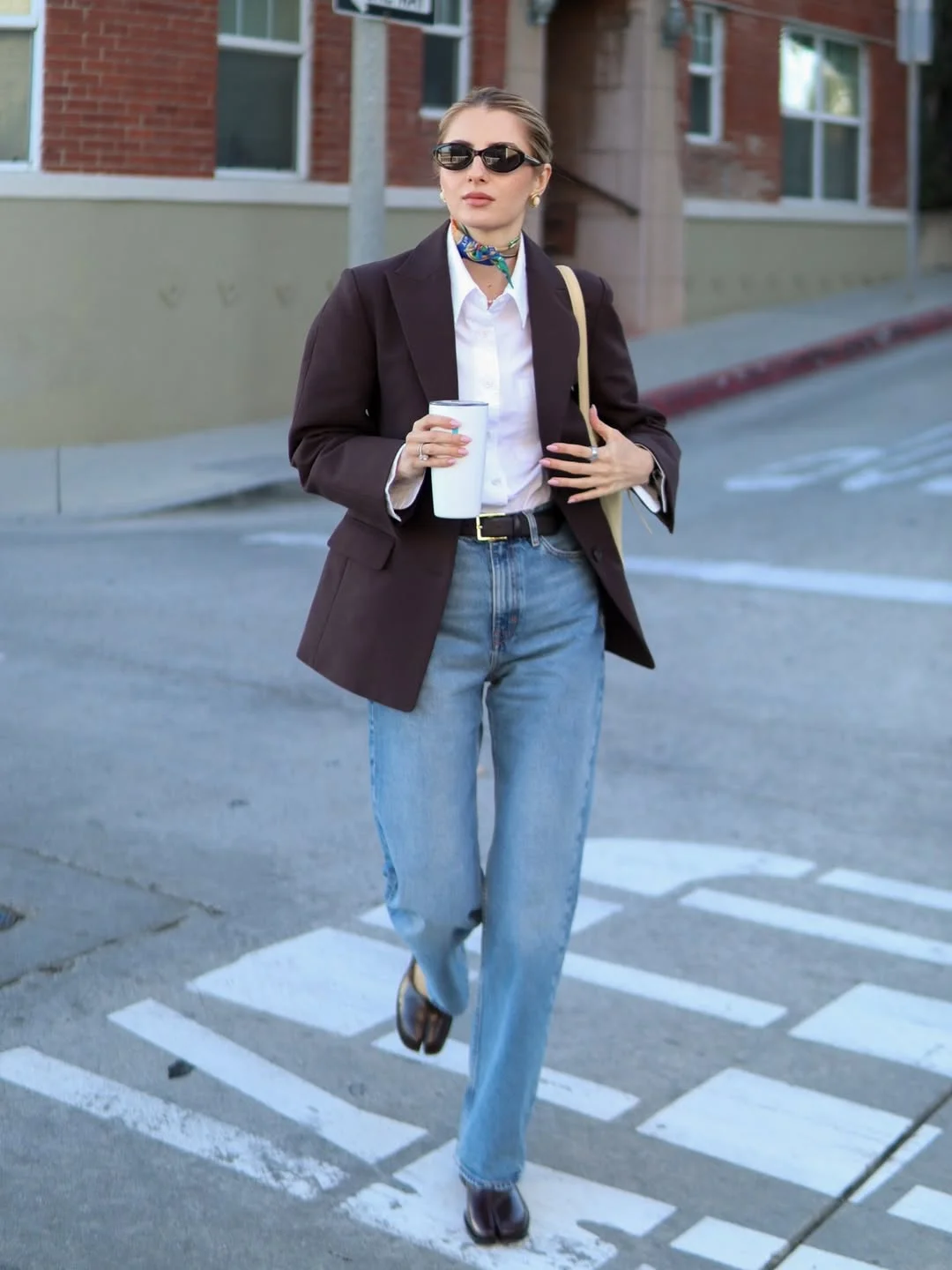 fall outfits with jeans 2026 + Blazer, White Shirt, And Classic Blue Jeans