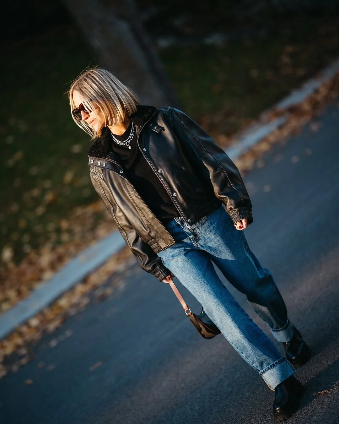 fall outfits with jeans 2026 + Black Leather Jacket, Cuffed Jeans, And Tough Ankle Boots