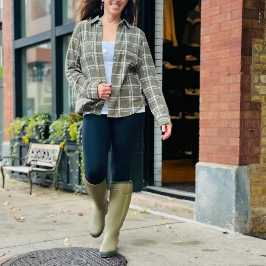 fall outfits with leggings and boots 2026 + Olive Shacket and Rain-Ready Knee Boots