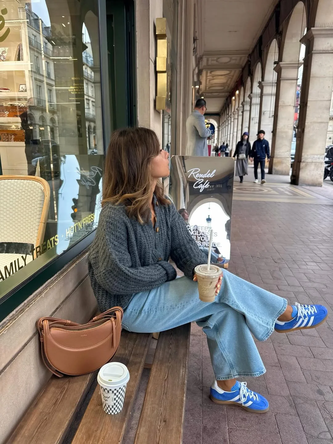 fall outfits with sneakers and jeans 2026 + Blue Sneakers With a Charcoal Cardigan and Light Denim