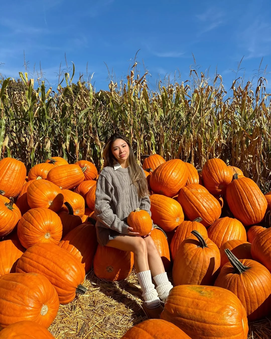 fall outfits with sweater 2026 + Chunky Cable Knit at the Pumpkin Patch