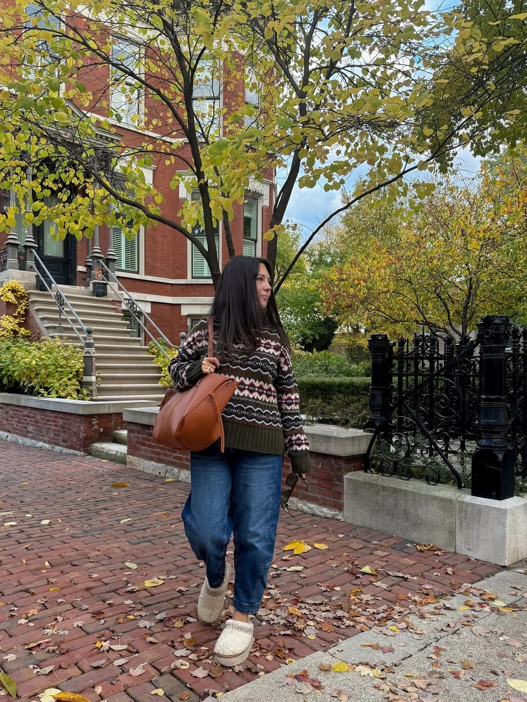 fall outfits with sweater 2026 + Fair Isle Knit with Relaxed Blue Jeans