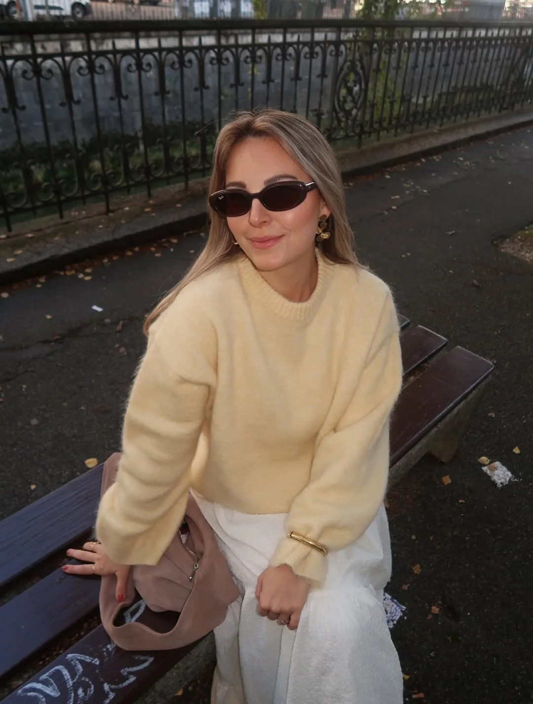 fall outfits with sweater 2026 + Butter Yellow Knit with Cream Trousers