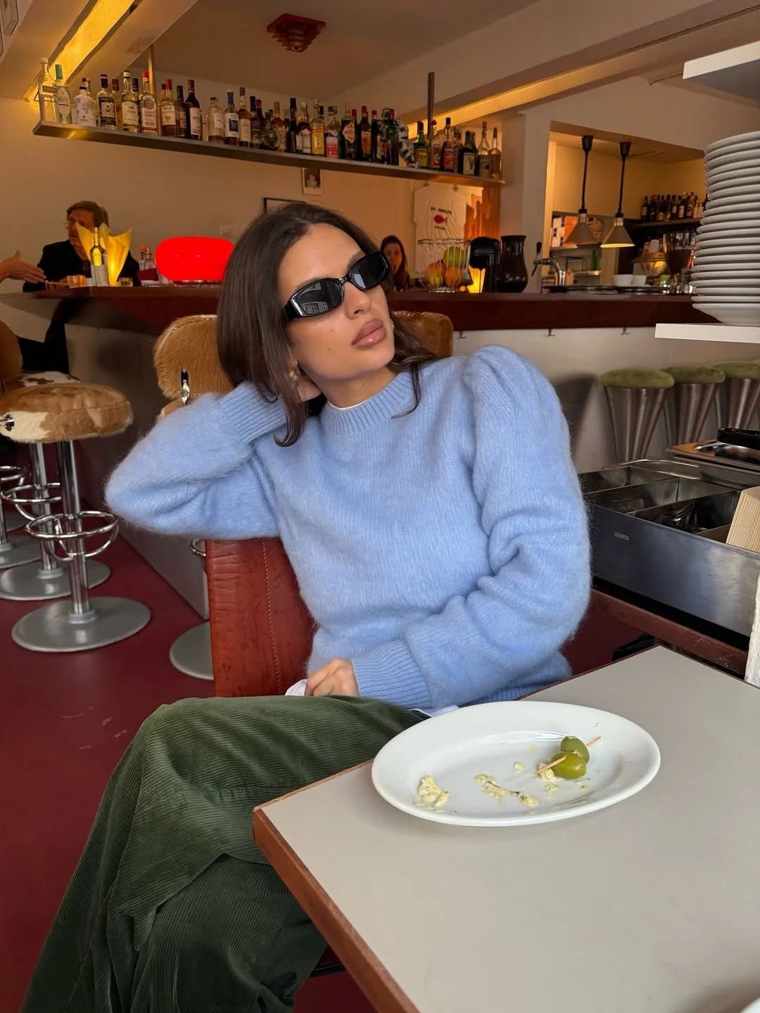 fall outfits with sweater 2026 + Powder Blue Knit with Olive Corduroy