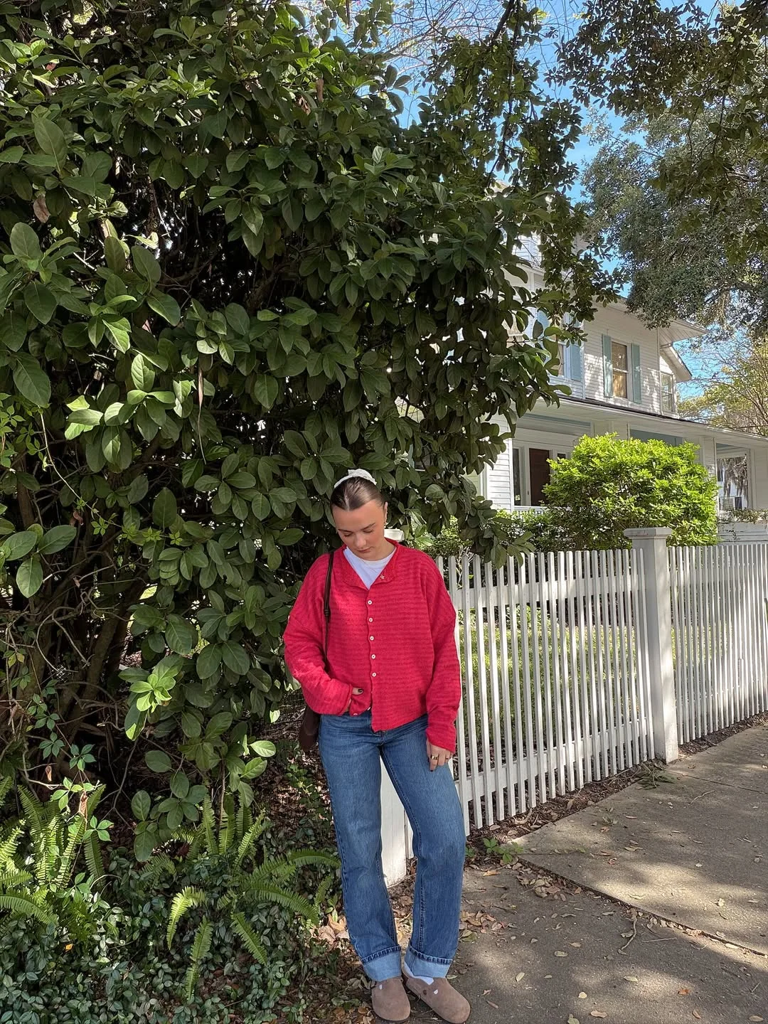 fall outfits with sweater 2026 + A Bright Cardigan and Cuffed Blue Jeans