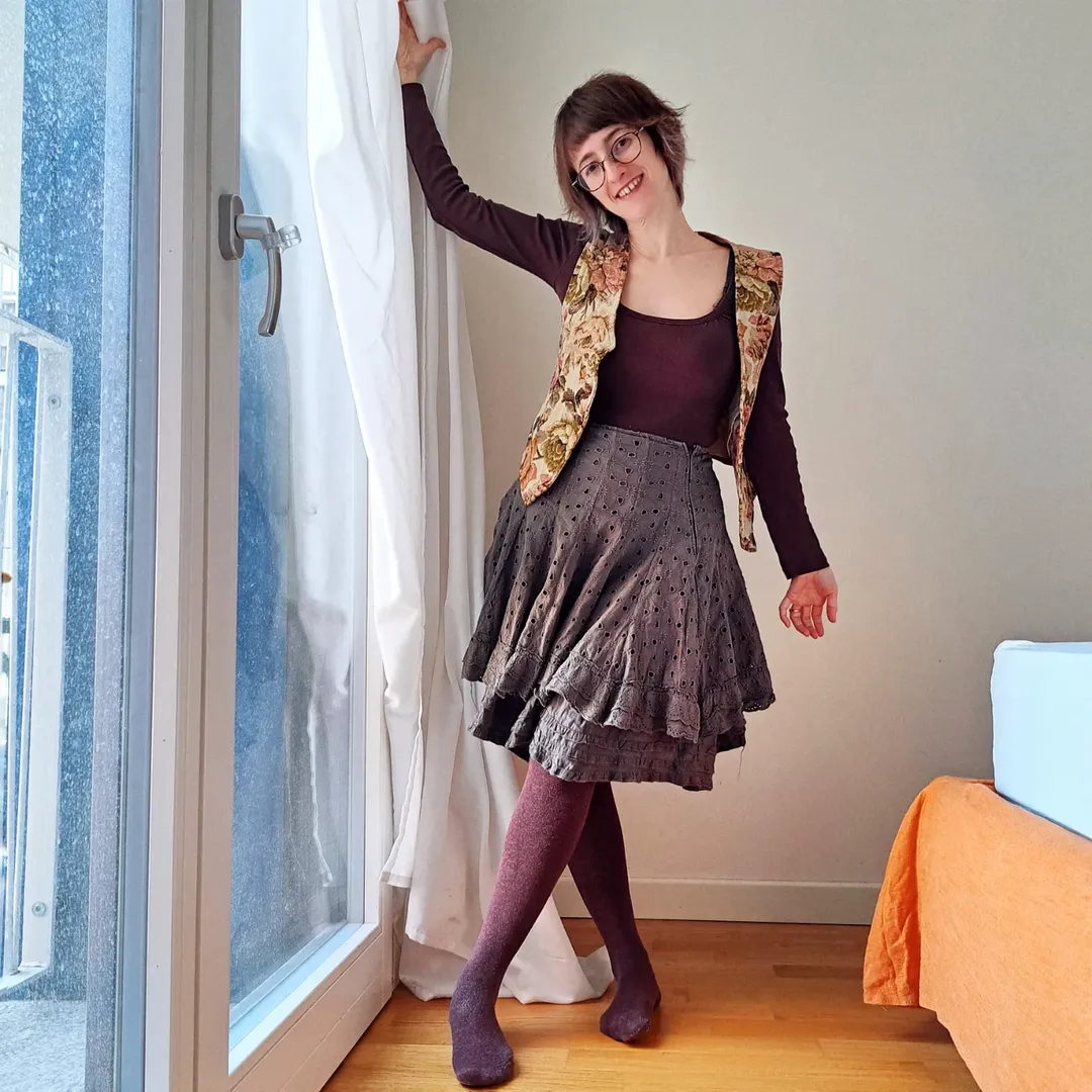 fall outfits with tights and skirt 2026 + Plum Tights with a Ruffled Eyelet Skirt