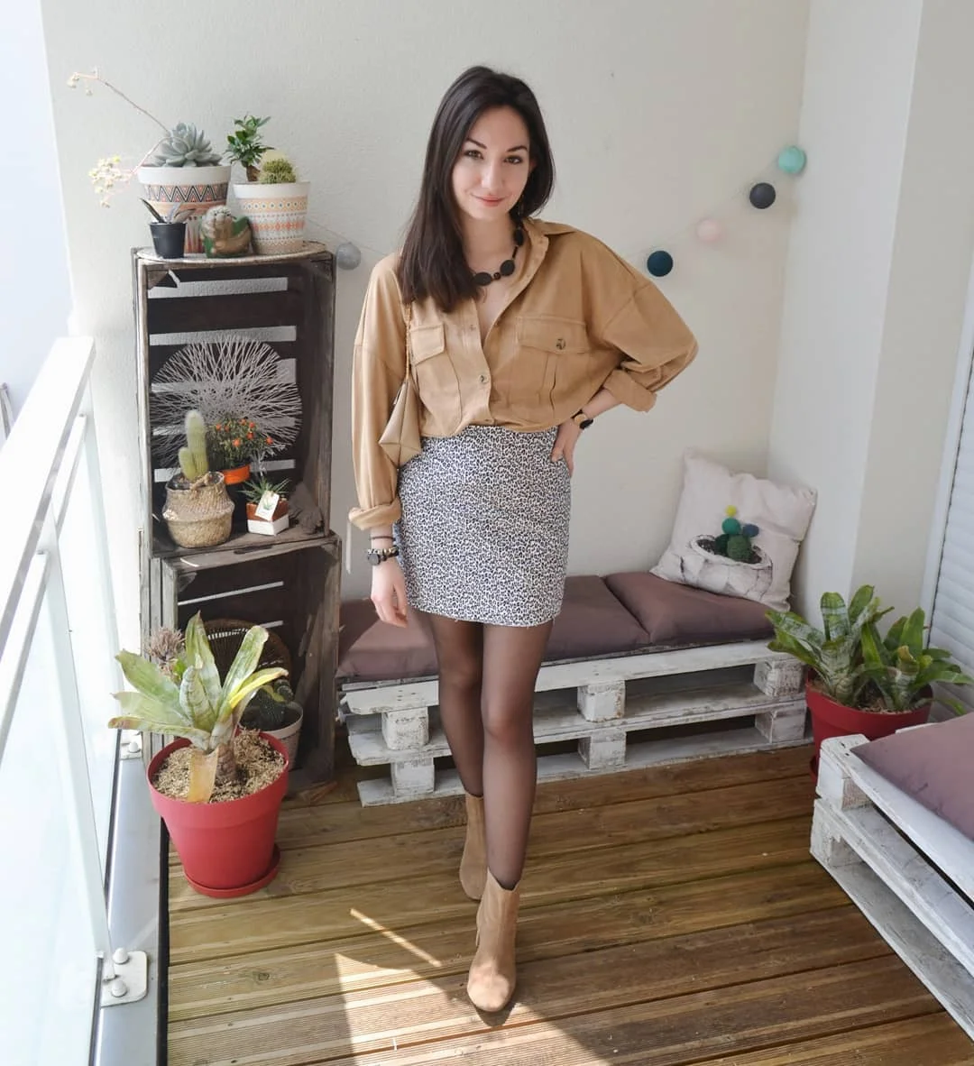 fall outfits with tights and skirt 2026 + Leopard Mini and Tan Shirt for an Easy Fall Day
