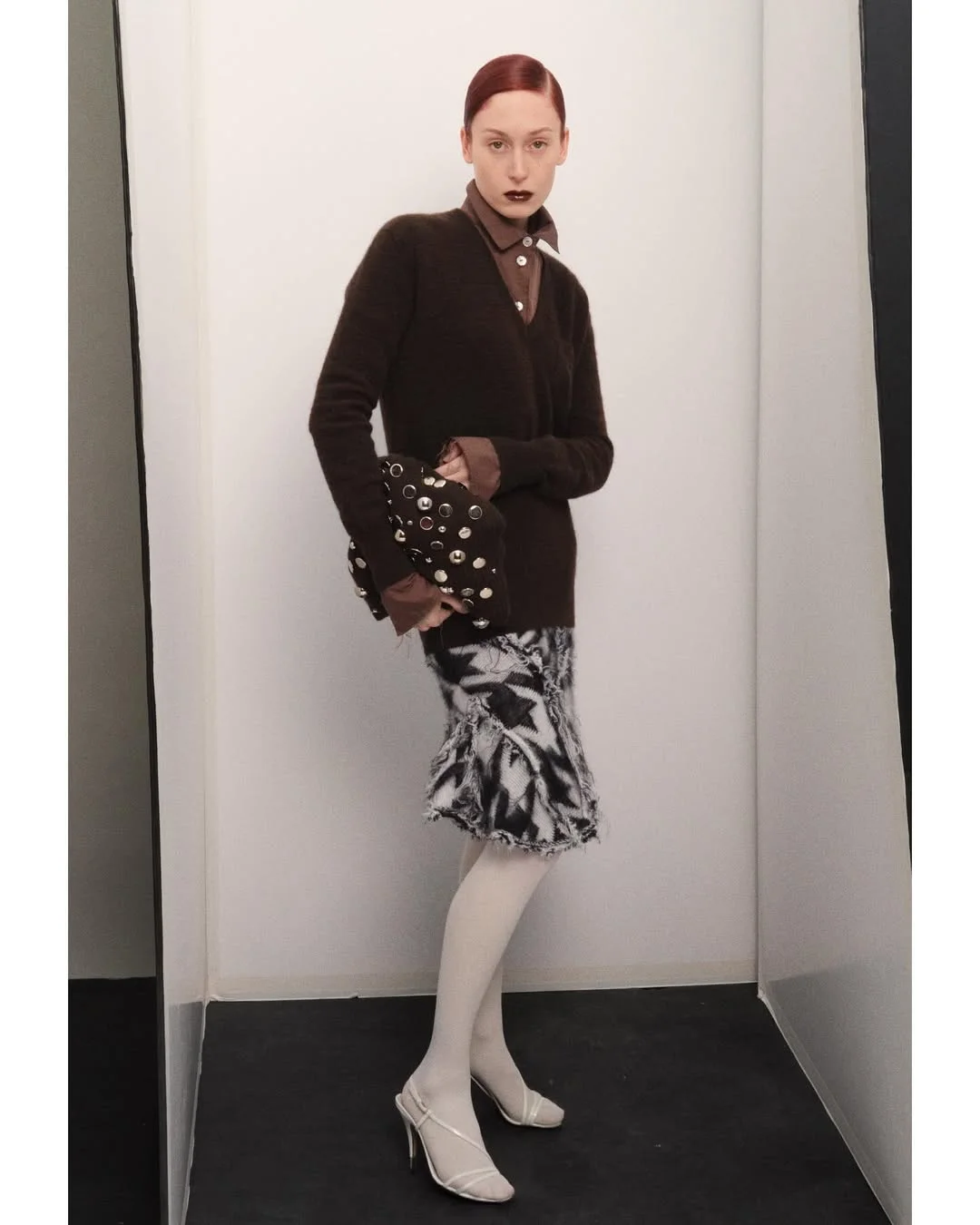 fall outfits with tights and skirt 2026 + White Tights with a Textured Mini for a Soft-Edged Look