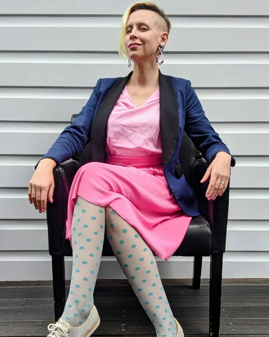 fall outfits with tights and skirt 2026 + Pink Skirt Suit Energy with Polka-Dot Tights