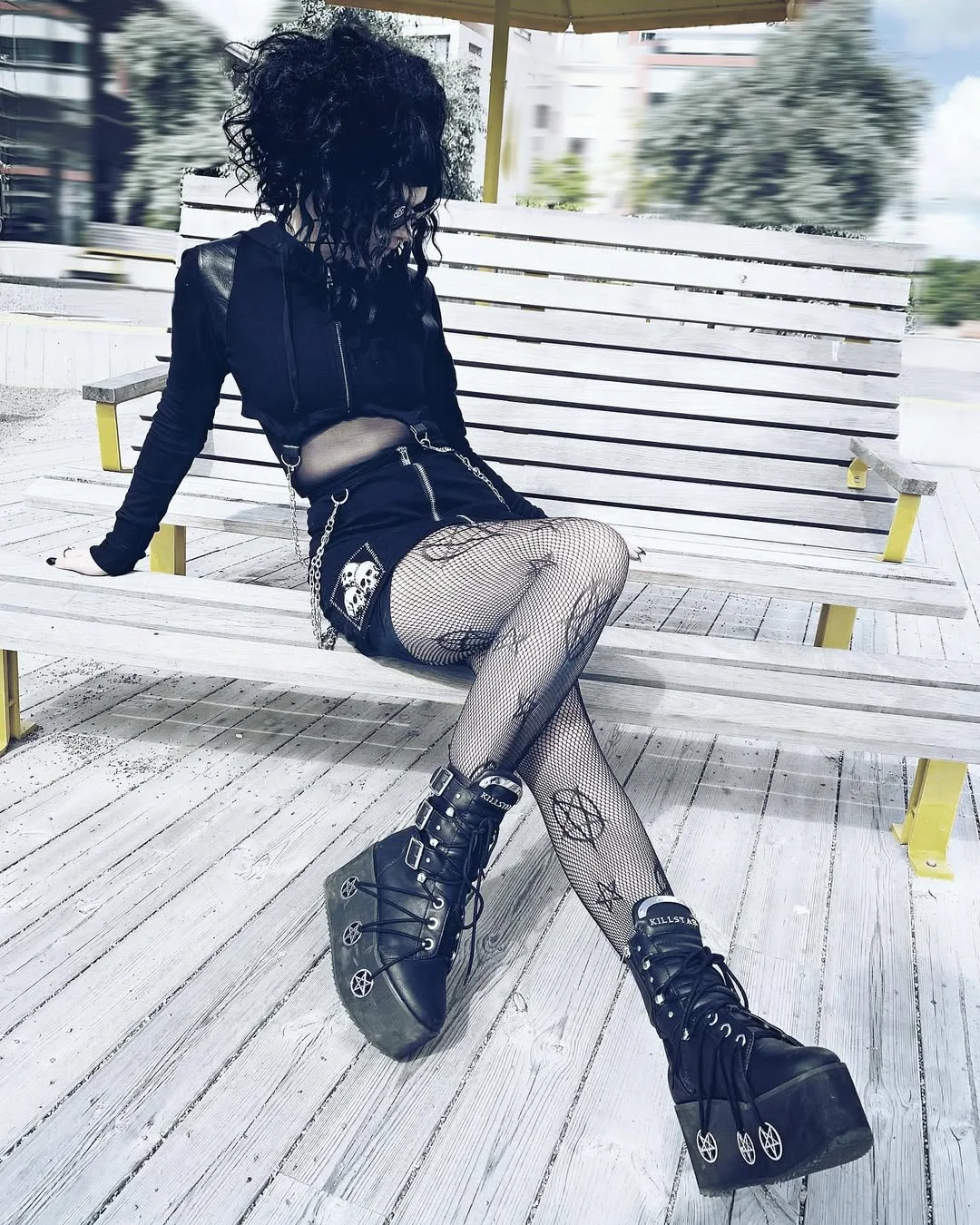 fall outfits with tights and skirt 2026 + Fishnet Tights and Platform Boots for a Darker Fall Look
