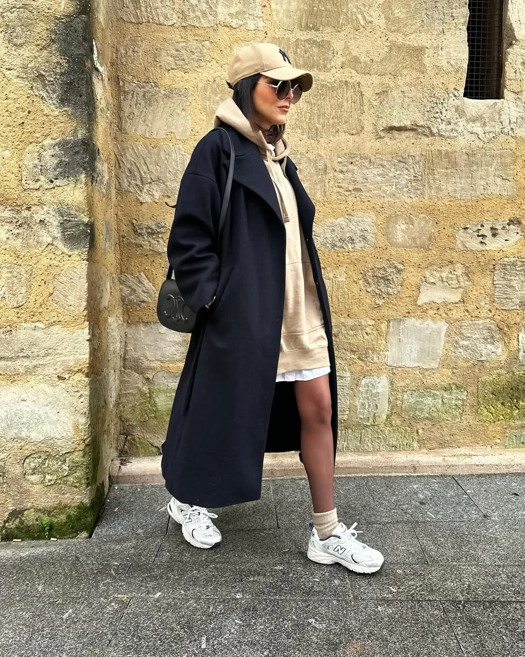 fall outfits with tights and sneakers 2026 + Sporty Hoodie Layers With Sheer Tights And Chunky Sneakers